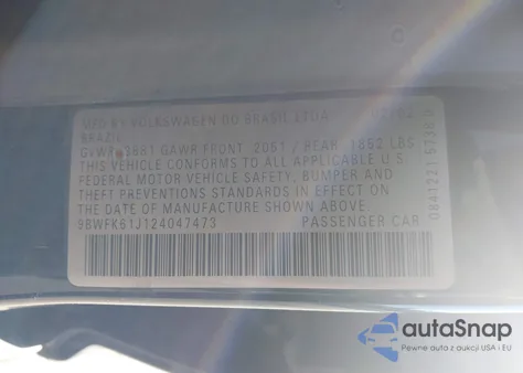 2002 Volkswagen Golf Gl 2.0L z USA, uszkodzony, nr VIN 9BWFK61J124047473